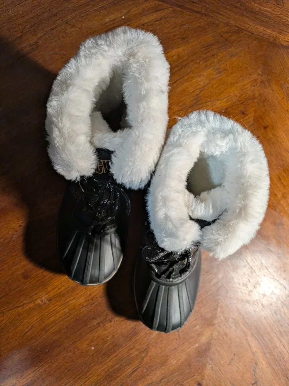 Juicy Couture Girls Black Glitter Duck Boots Faux Fur Sz 3